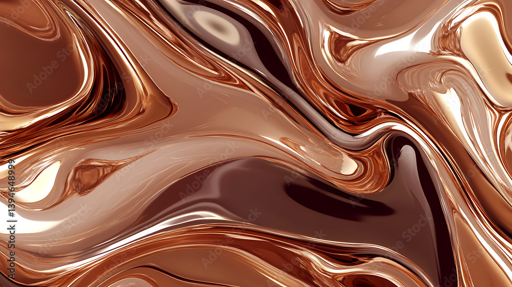 Glossy and smooth melting chocolate texture with swirling patterns and reflective highlights, creating rich and luxurious visual effect Glossy and smooth melting chocolate texture with swirling patterns and reflective highlights, creating rich and luxurious visual effect