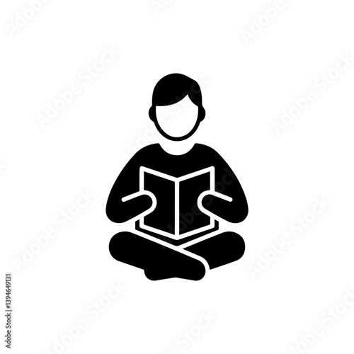 Student Reading Book Sitting Cross-Legged Icon