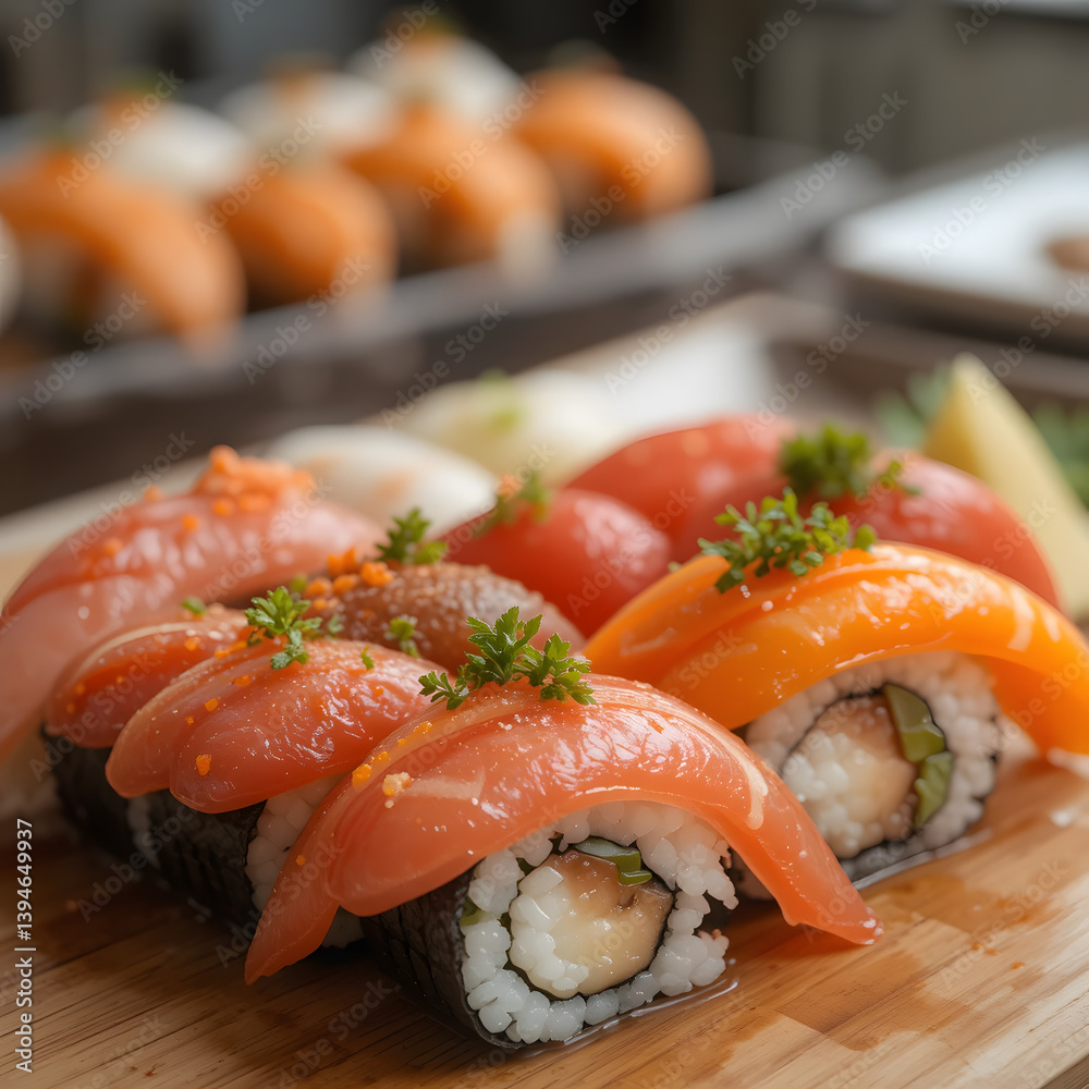 sushi with salmon and wasabi sushi with salmon and wasabi