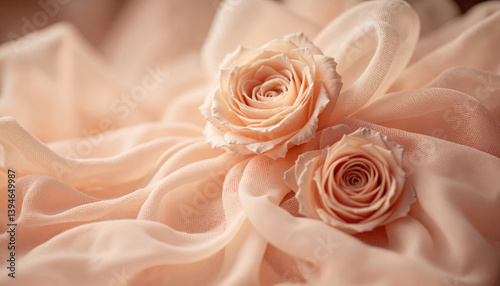 Delicate roses resting on soft tulle fabric, timeless elegance