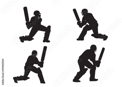 Cricket Player Silhouette Vector Batting Pose Clipart Illustration