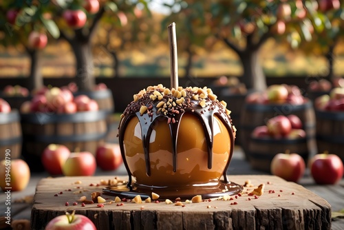 Decadent Caramel Apple Dessert with Chocolate Drizzle & Nuts photo