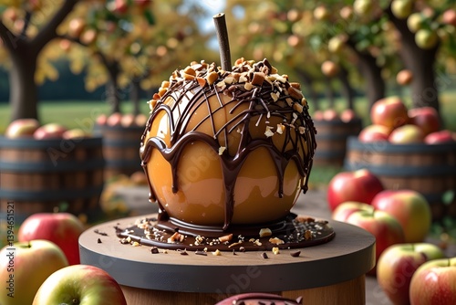 Decadent Caramel Apple Dessert with Chocolate Drizzle & Nuts photo