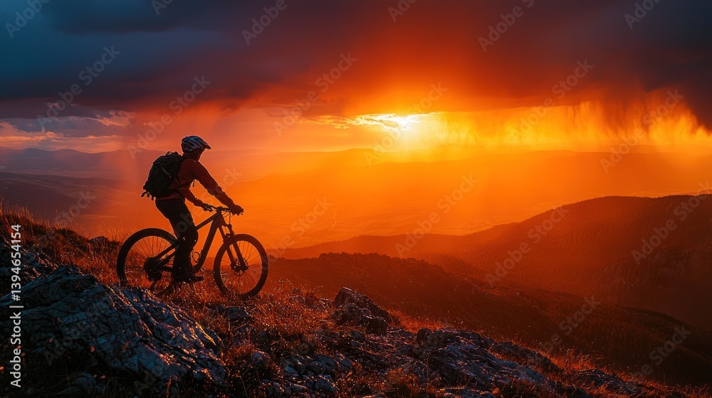 Fototapeta premium Mountain biker at sunset