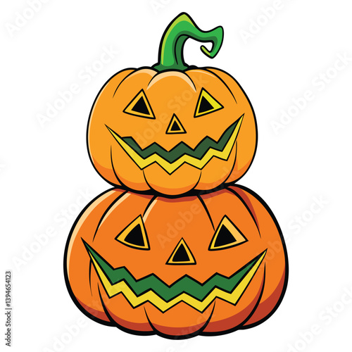 Stacked Halloween Pumpkins Vector Illustration: Two Tier Jack-o'-Lantern