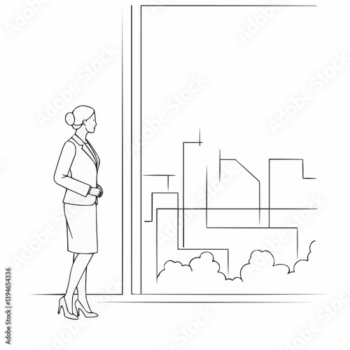 Businesswoman contemplating city view by window  