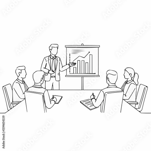 Business Manager Presenting Growth Chart to Audience in Meeting Room  