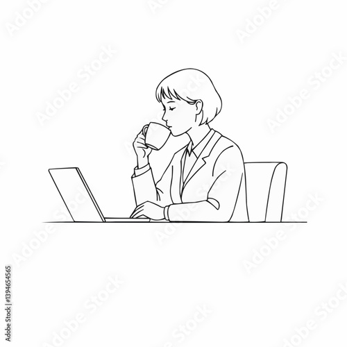 Businesswoman enjoying coffee while working on a laptop  