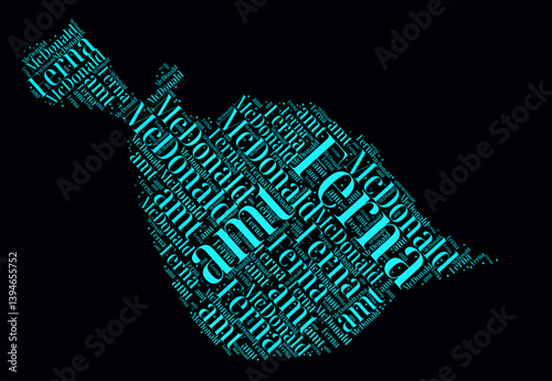 Heard Island and McDonald Islands Word Cloud. Region names of the country in English language. Bright neon style design on dark background.