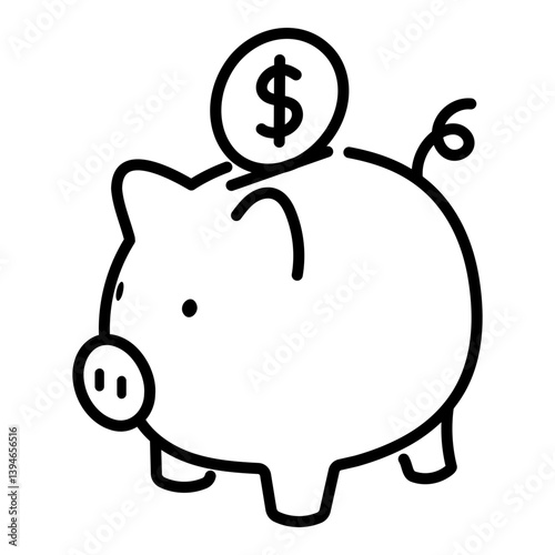 Piggy bank icon, symbolizing savings, finance, money management, and financial planning. Ideal for concepts related to budgeting, saving, or personal finance