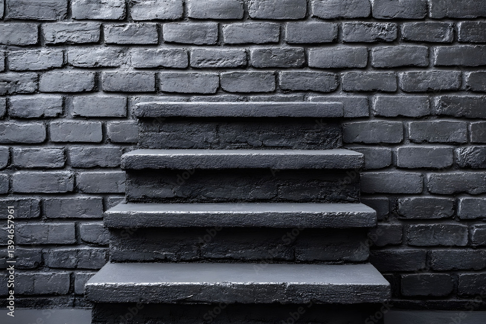 Modern Industrial Design Black Brick Wall With Floating Steps For Concrete Interior Ideas