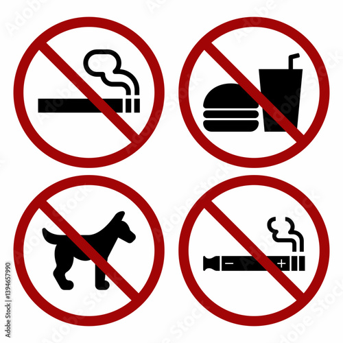 Prohibited Signs Set Smoking Vape Dogs and Food And Drink