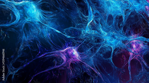 Blue and purple image of a brain with many blue and purple lines