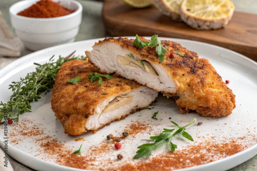 Crispy, juicy chicken marinated in buttermilk and fried to perfection Crispy, juicy chicken marinated in buttermilk and fried to perfection