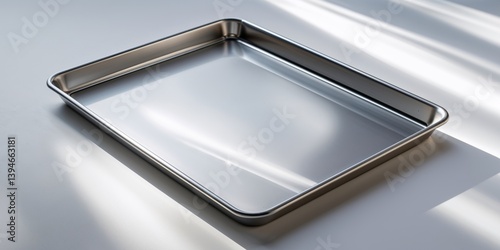 Metallic baking sheet on a clean white backdrop ready for culinary creations