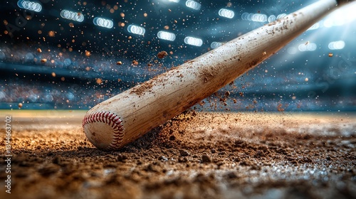 Baseball bat hitting ball in stadium