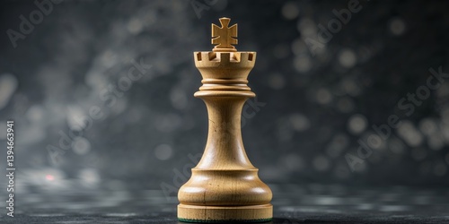 Obraz na płótnie Macro shot of a wooden king chess piece on dark background. w salonie