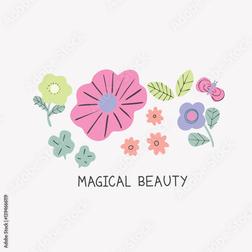 Seamless pattern with unicorns and flowers tulips on a colored background. Vector illustration for printing on fabric, packaging paper. Cute children's background.