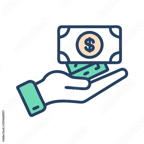 Hand Holding Money Dollar Icon Outline Coloring Book Page Line Art Drawing Set White Background


