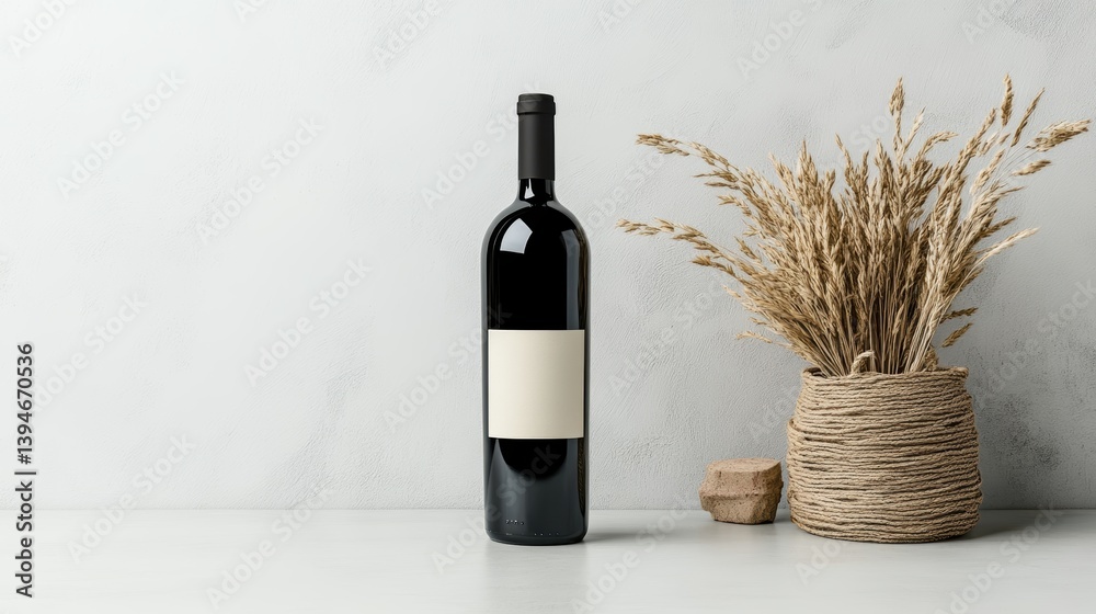 Naklejka premium wine-themed postcard, a modern postcard with elegant calligraphy strokes and a stylized wine bottle silhouette, leaving space for branding or celebratory text