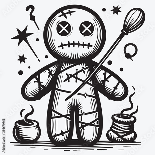 Voodoo doll line icon stock illustration