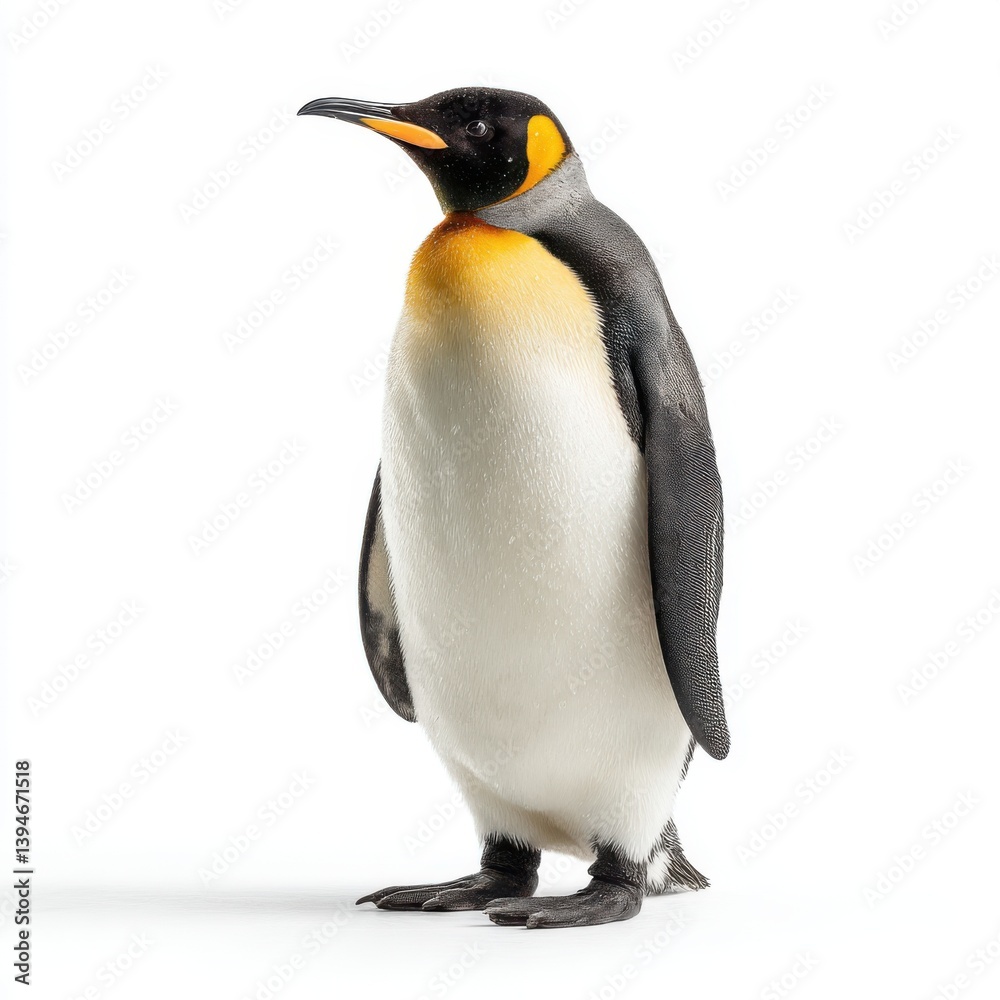 Fototapeta premium A regal penguin standing tall against a bright isolated on white background