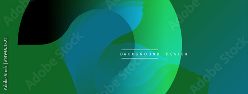 Abstract background features overlapping translucent circles. Gradient shades transition from dark green to vibrant turquoise. Modern design element for digital projects.