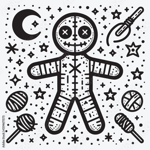 Voodoo doll line icon stock illustration