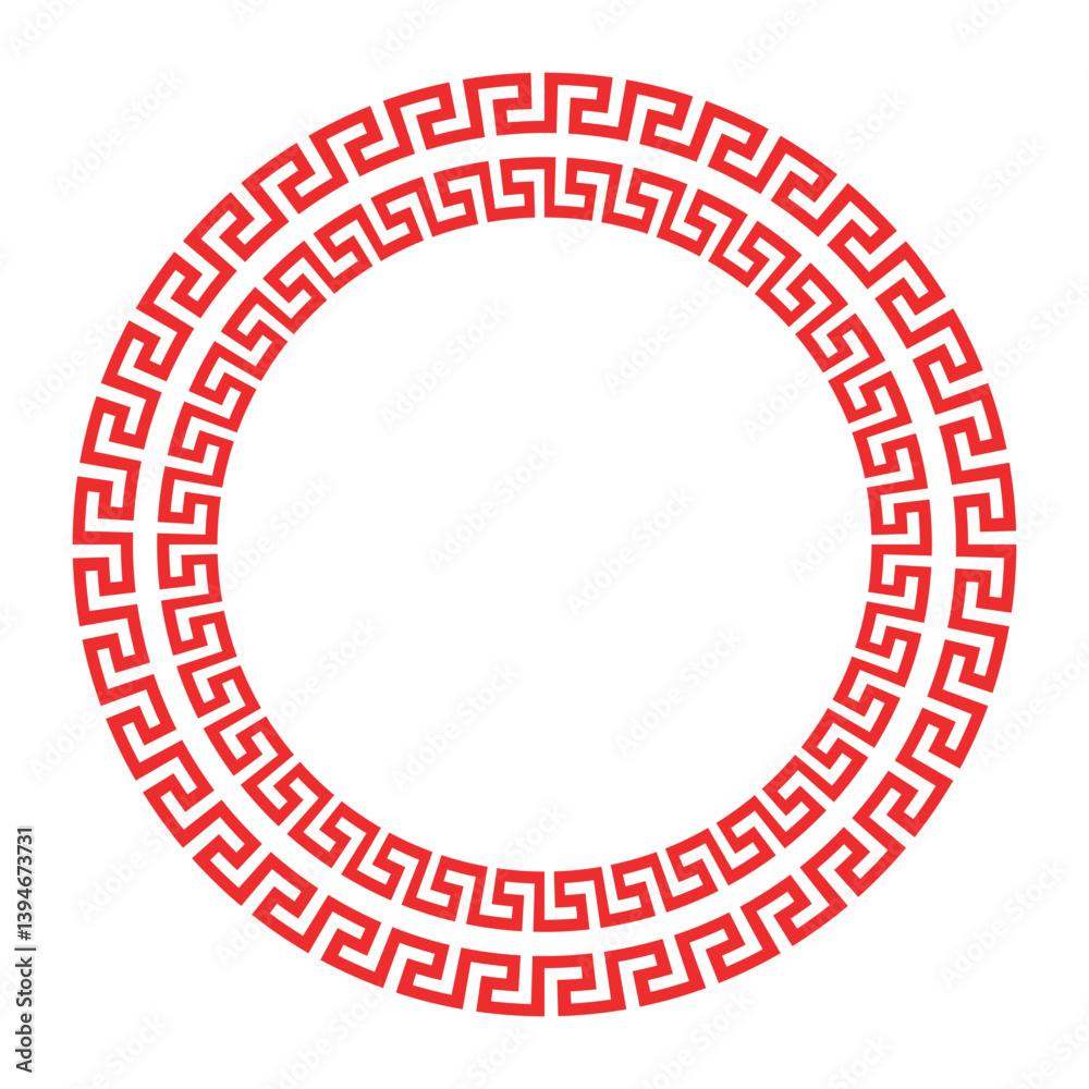 Red Chinese Circle Pattern. Circle frame. Red Decorative round frame with floral Chinese ornament, meander. Tradition asian round frame pattern. For textile, engraving, embroidery, porcelain Red Chinese Circle Pattern. Circle frame. Red Decorative round frame with floral Chinese ornament, meander. Tradition asian round frame pattern. For textile, engraving, embroidery, porcelain