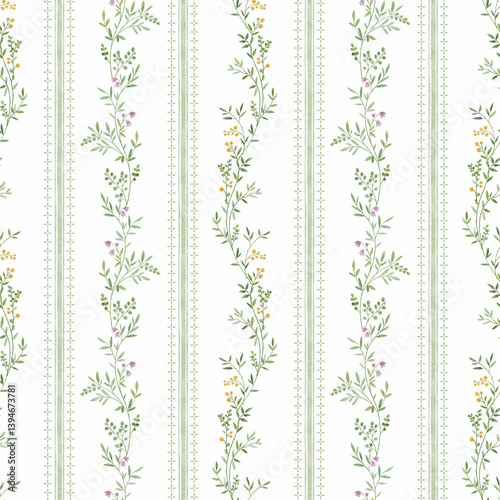Fashion stylish vertical striped floral pattern with floral motifs. modern plant pattern for fashion, fabric, textile, wallpaper. Vintage striped pattern