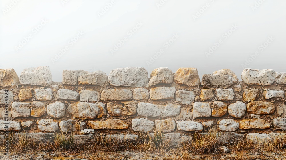Ancient stone wall in mist Ancient stone wall in mist