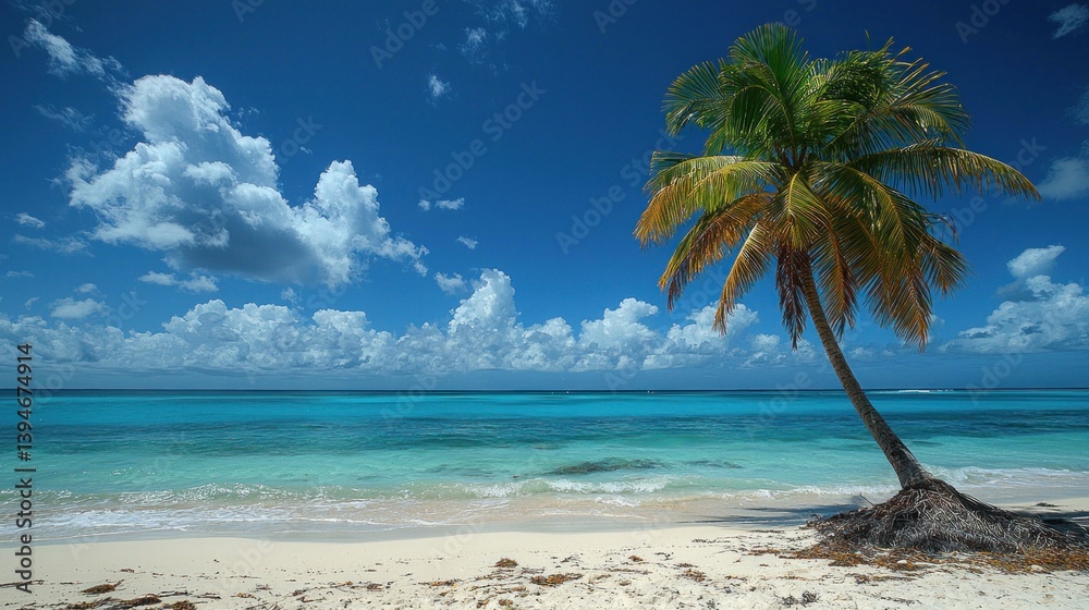 Obraz premium Tropical beach scene with palm tree