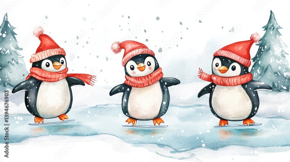 Fototapeta premium penguins on the snow