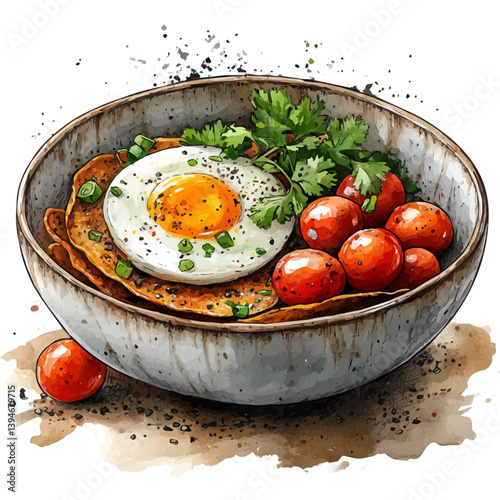 Chilaquiles, watercolor illustration, isolated on a white background.

