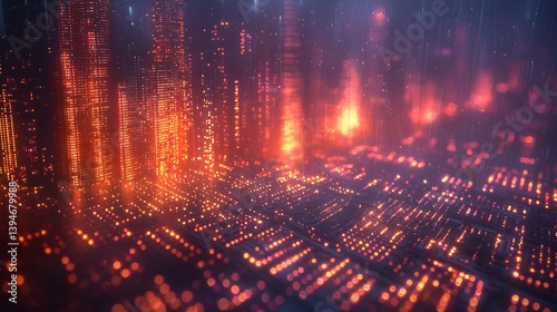 Wallpaper Mural Futuristic city network glowing orange Torontodigital.ca