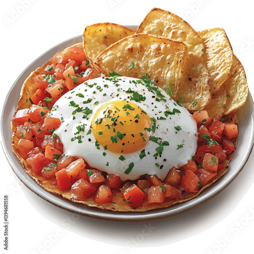 Chilaquiles, watercolor illustration, isolated on a white background.

