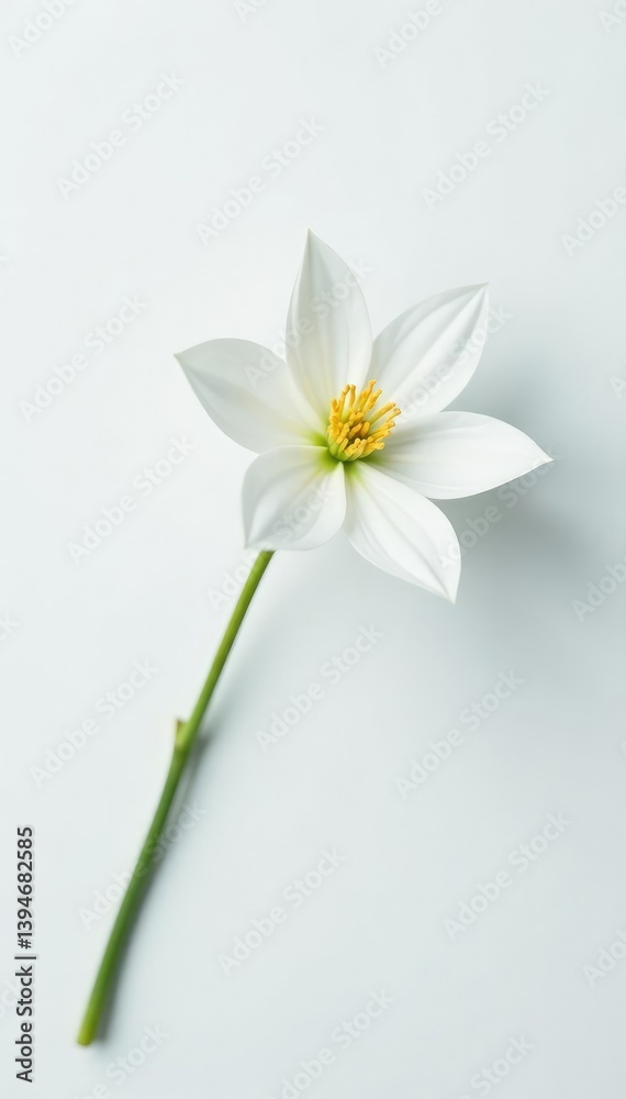 Obraz premium A single white flower on a blank white background, elegance, minimalism, white