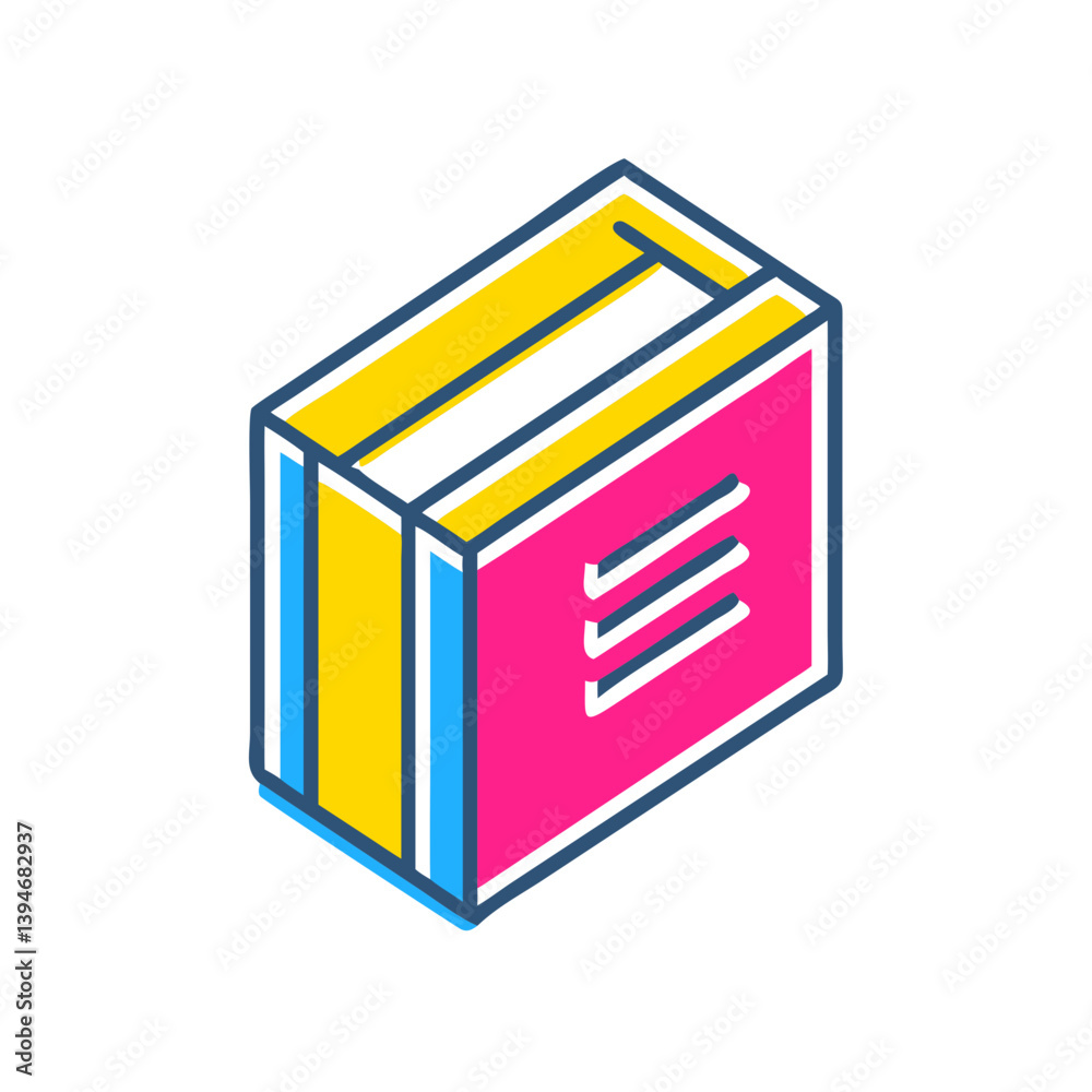 Retro groovy book icon in isometric style for creative design projects Retro groovy book icon in isometric style for creative design projects