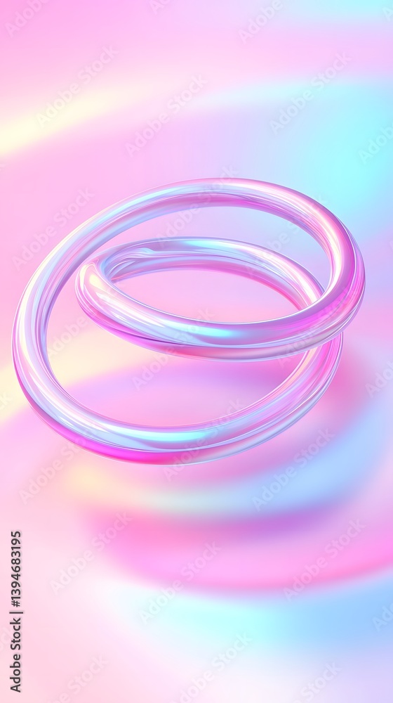 Two Interlocking Transparent Rings with Iridescent Reflections