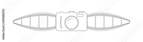 Photo camera outline icon, 10 frames fim reel vector design. Analog retro camera to use for photography, photo frame, cinema, photography competition projects.