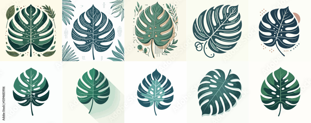 Fototapeta premium Minimal flat design of monstera plant leaves