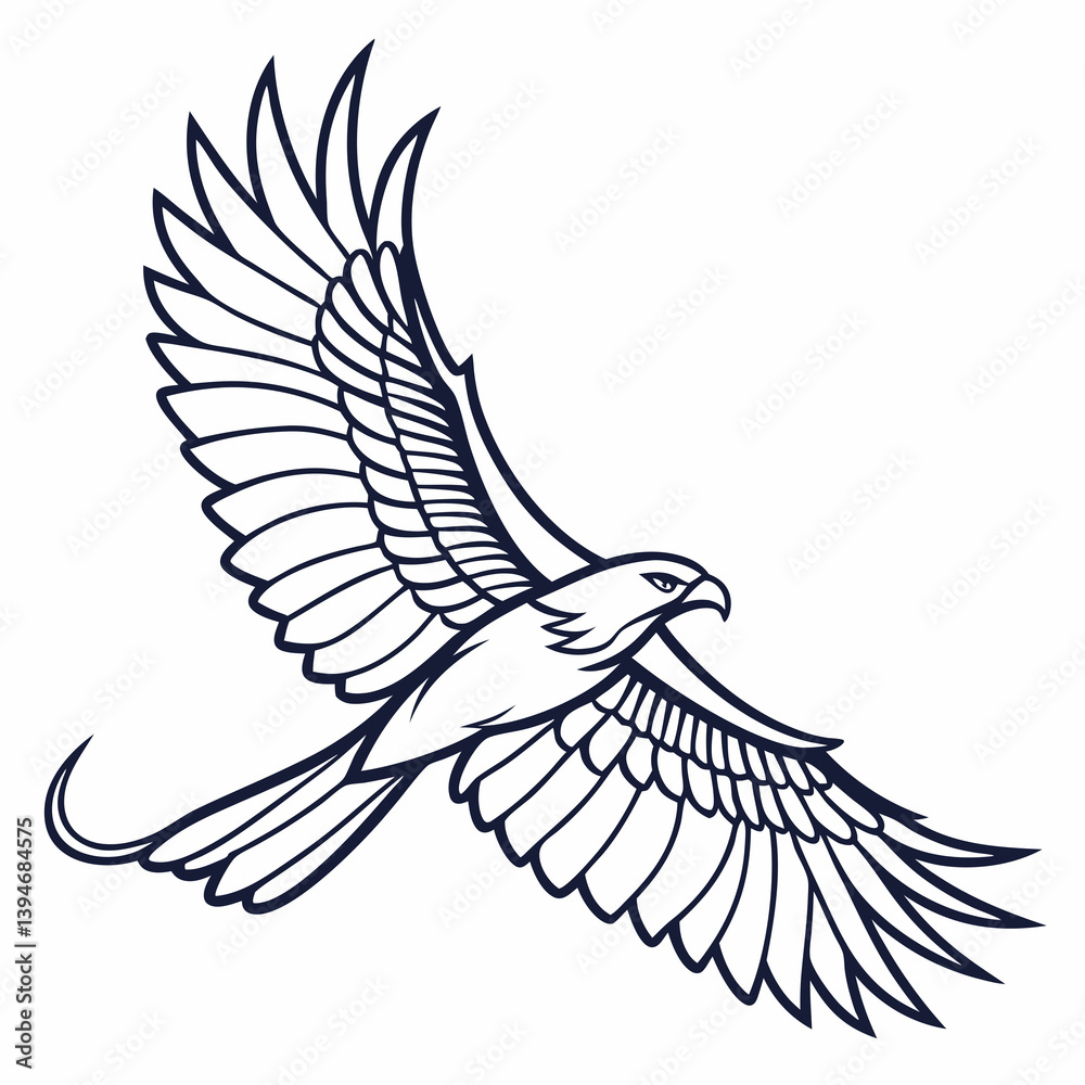 Obraz premium Line-art flying bird for tattoo or logo style