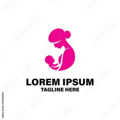 Minimalist and heartfelt logo design depicting a mother holding her baby with love. The pink silhouette expresses care. Ideal for businesses and services related to maternity care.