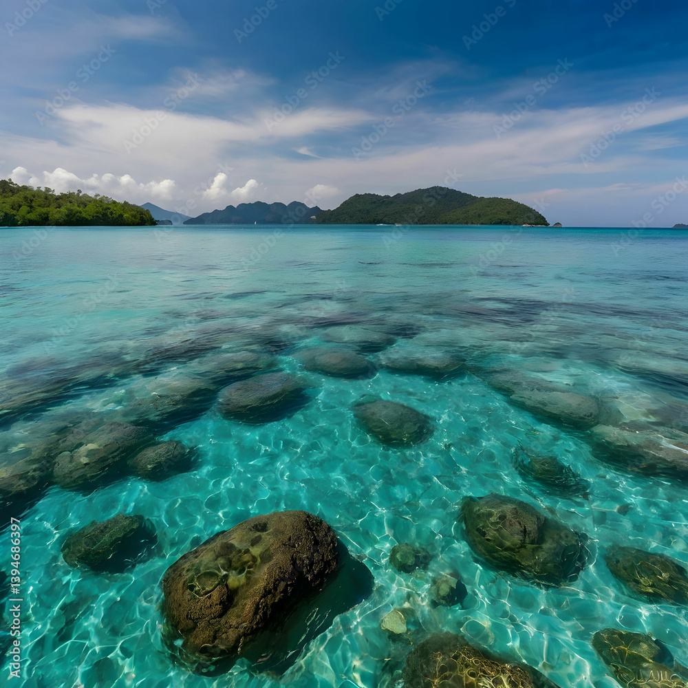 Fototapeta premium Crystal Clear Turquoise Blue Andaman Sea in Phuket, Thailand
