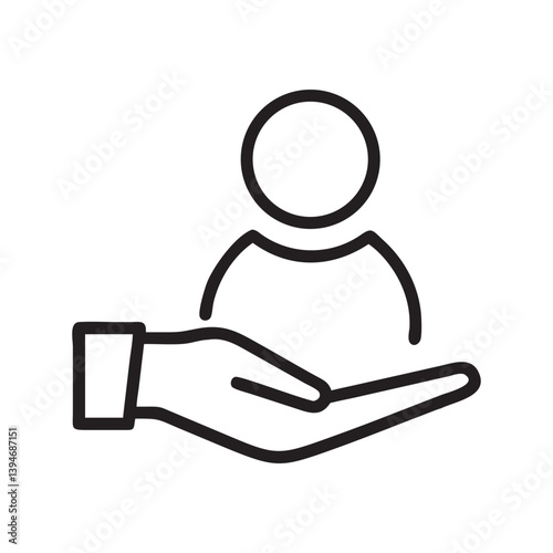 Person Protected by a Helping Hand Icon, Customer retention, patient assistance, focus on service, business icon. Black icon on white background