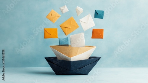 Colorful envelopes in a paper boat