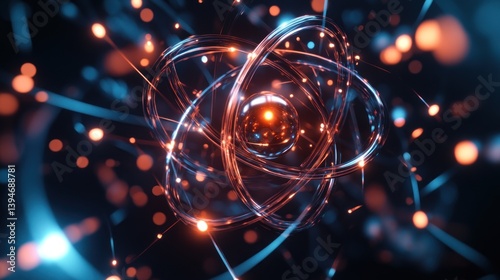 Atomic structure, glowing energy