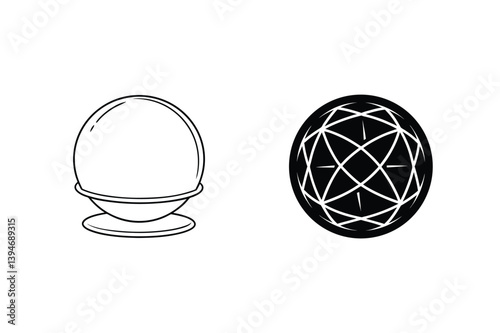 Outline Style Illustration Of A Fortune Teller Crystal Ball And Magic Sphere
