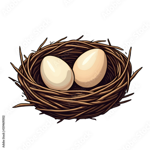 Two Eggs in Nest Illustration, Spring Concept, transparent background