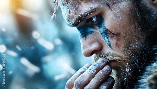 Viking Warrior in Winter with Fur and Face Paint